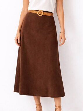 Vintage Boho Western Faux Suede Midi Preppy Quiet Luxury Skirt [size 14]